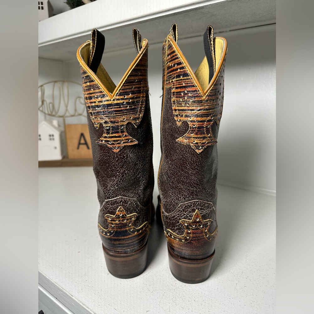 Justin Women’s 8.5B Exotic Print Cowboy Boots Brown Leather Western Cowgirl - Picture 6 of 9
